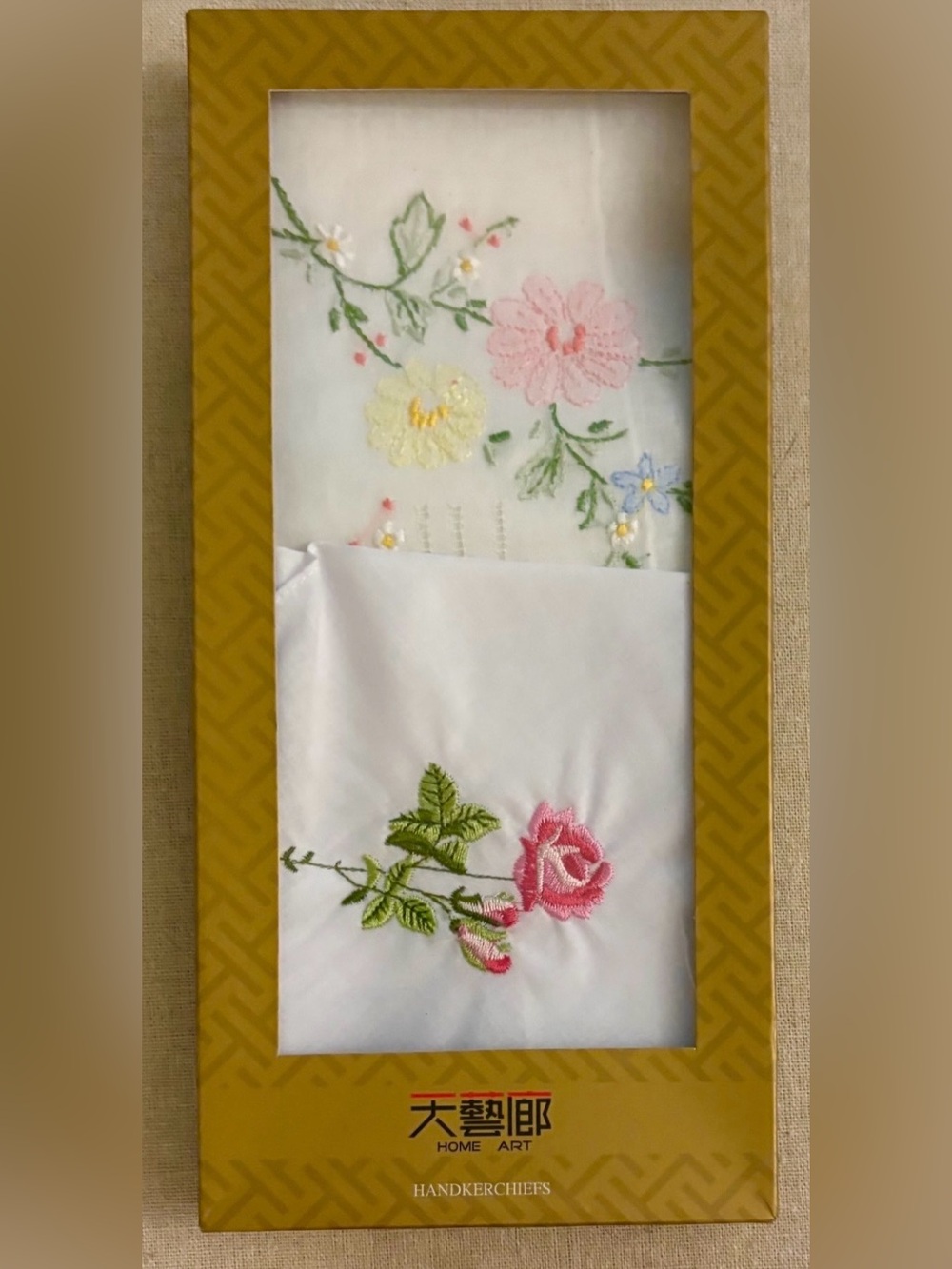 Four Embroidered Floral Handkerchiefs